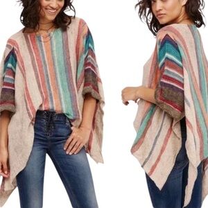 Free People Fressia Stripe Pullover Poncho with Sleeves Oversized Small